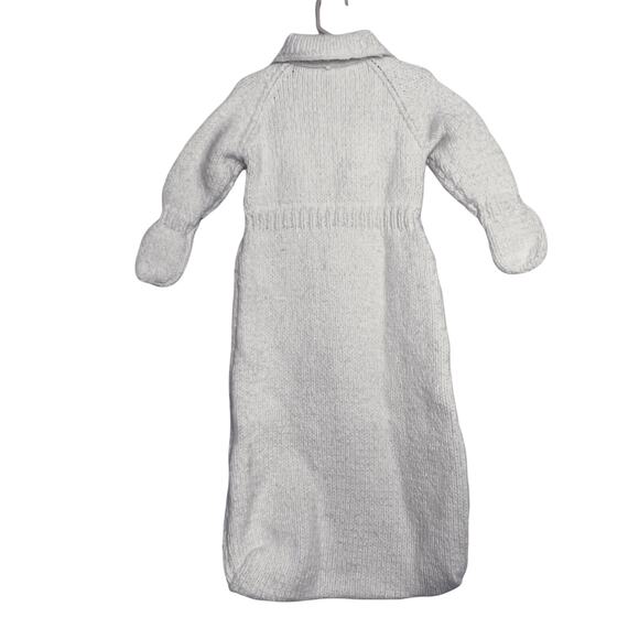 Vintage Ivory Extra Large Baby Bunting Pram Sweater Suit Mittens Hand Knit - Picture 2 of 8